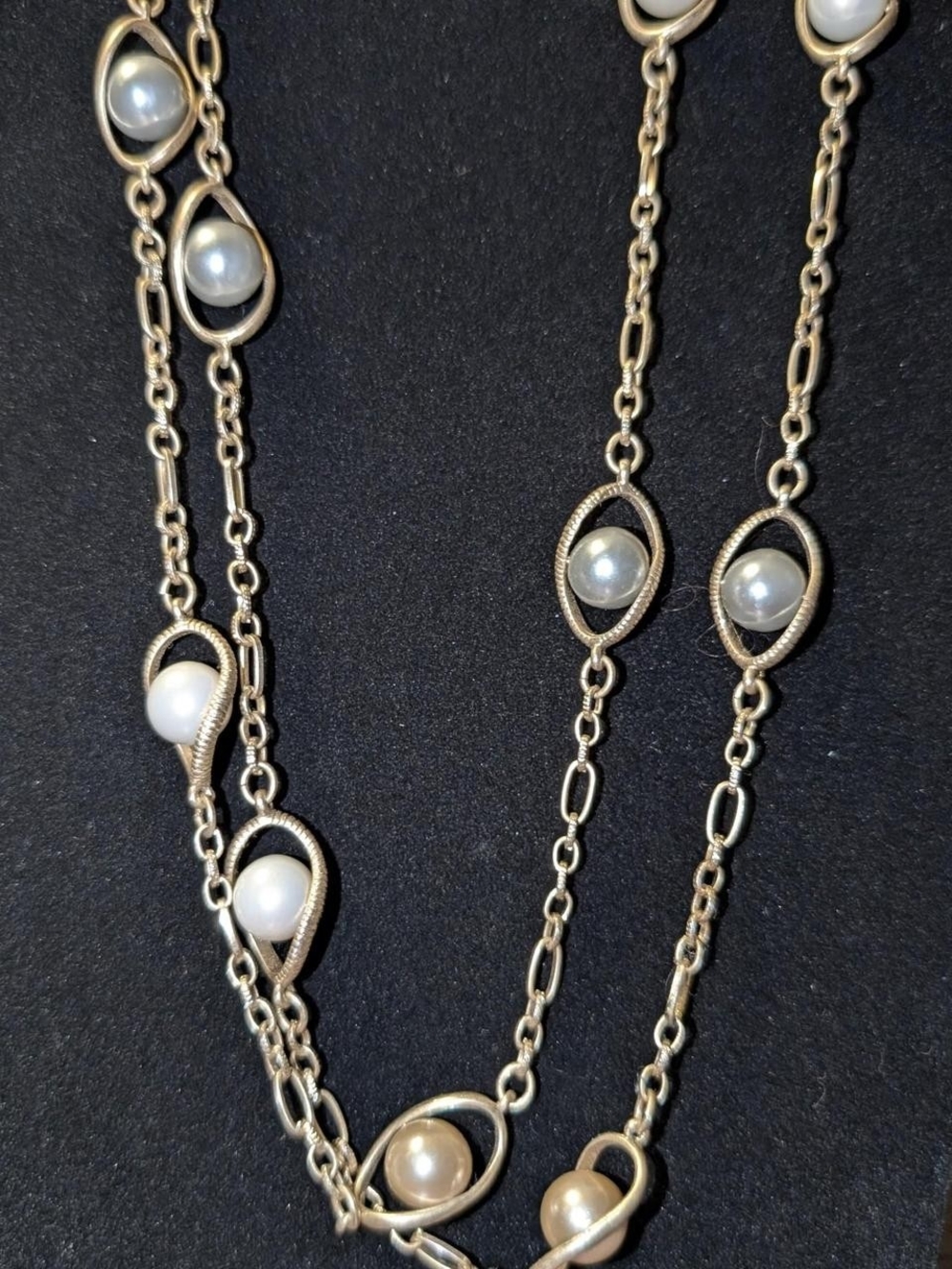 Lia Sophia "Poised" Gold-Tone Necklace with Tri-Color Pearl Stations